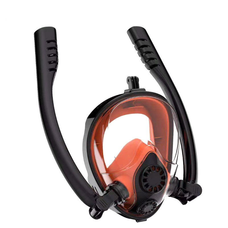 Snorkel Mask Full Face - Double Tube Snorkeling Mask, Full Dry
