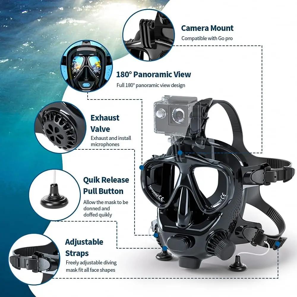 Full Face Diving Mask with Cam - Snorkel Mask Full Face ulasan dan harga