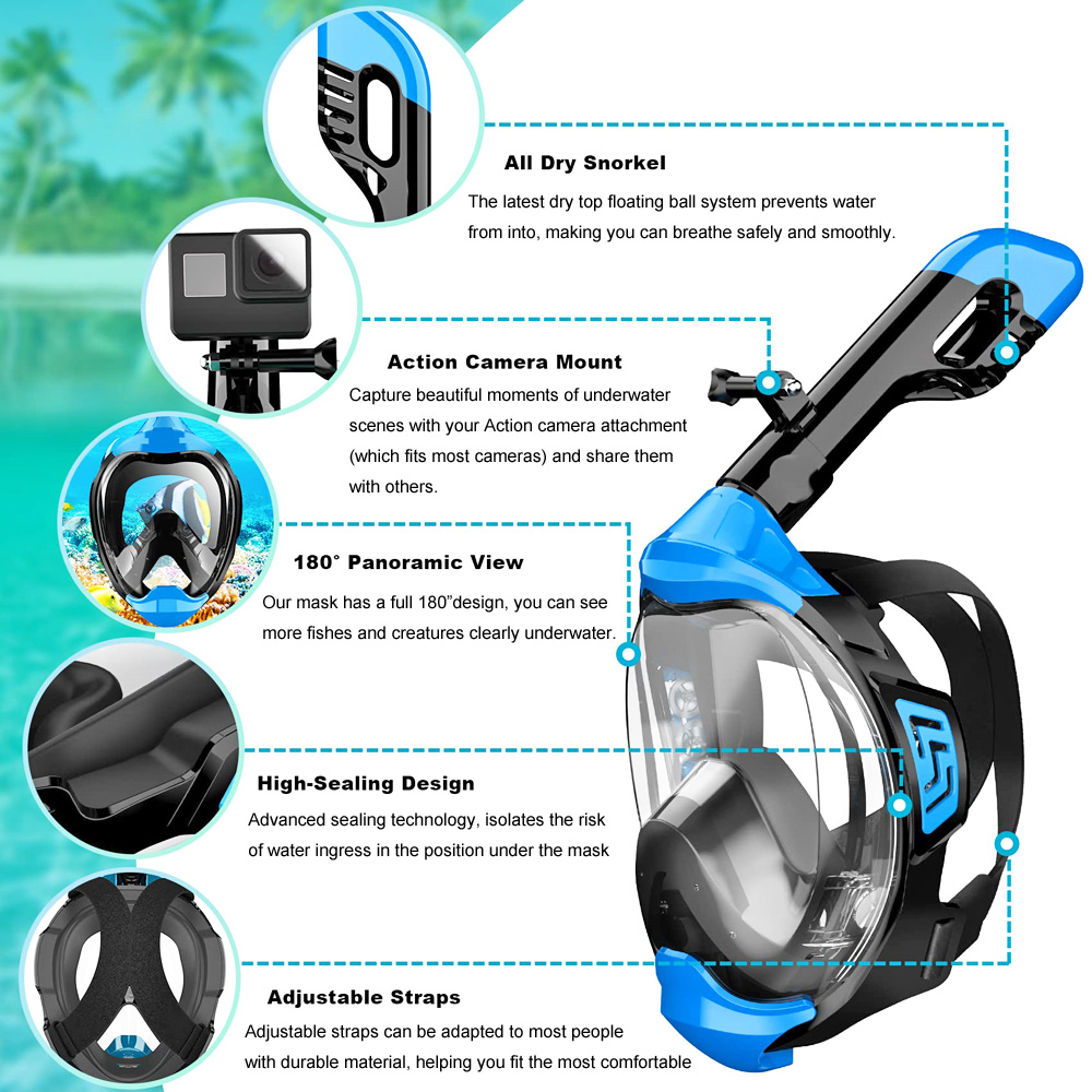 Full Face Snorkel Mask with La - Snorkel Mask Full Face ulasan dan harga
