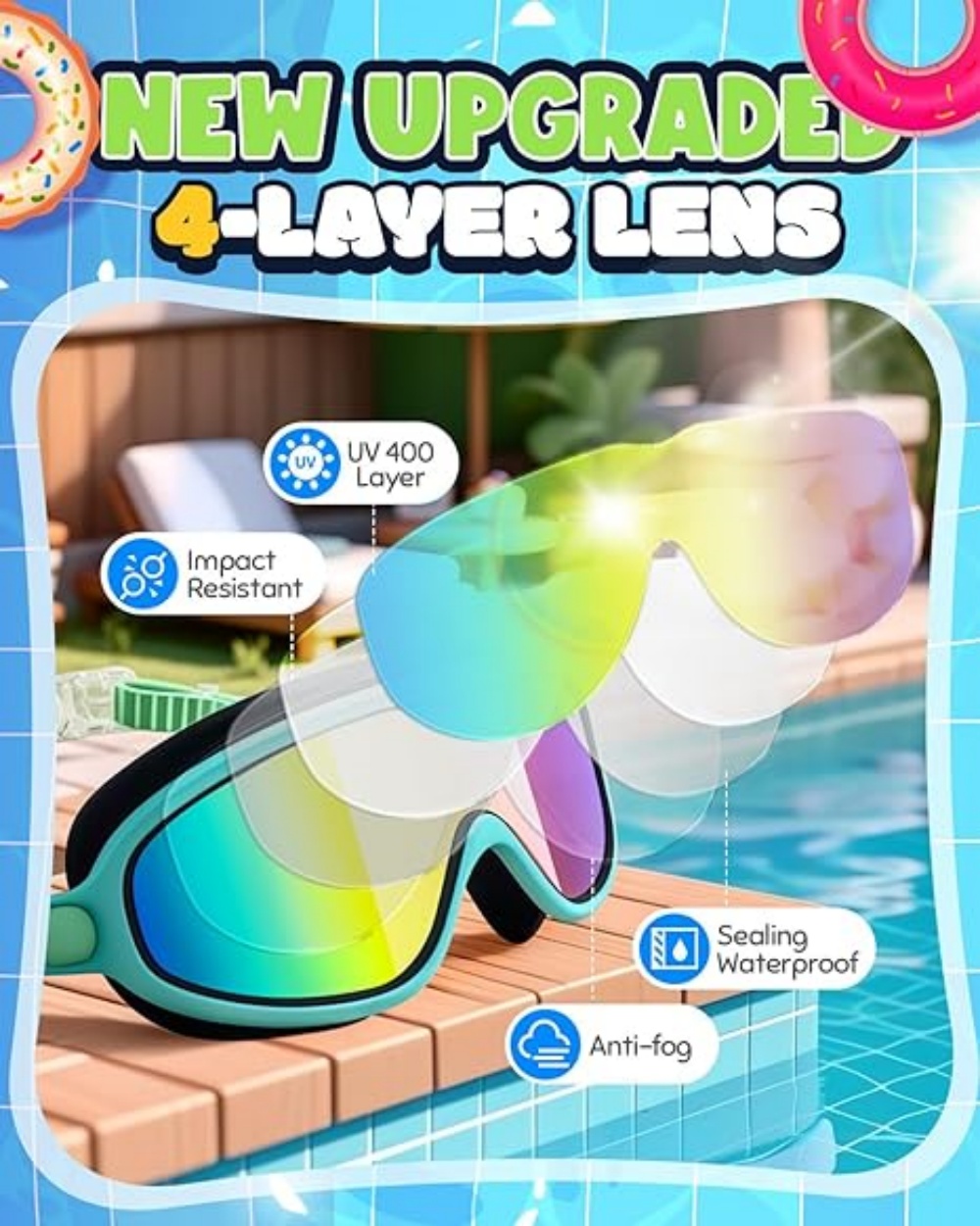 Swim Goggles, Wide View Anti F - Swim Goggles Anti Fog Uv ulasan dan harga