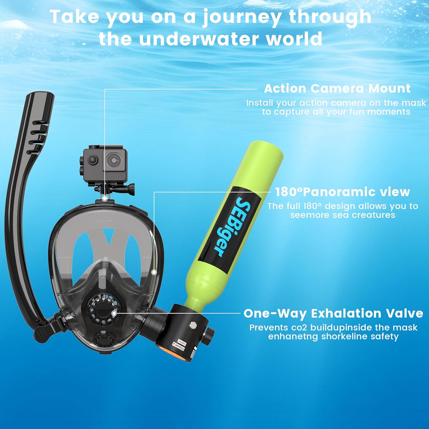 Mini Scuba Tank 0.5L with Full - Snorkel Mask Full Face ulasan dan harga